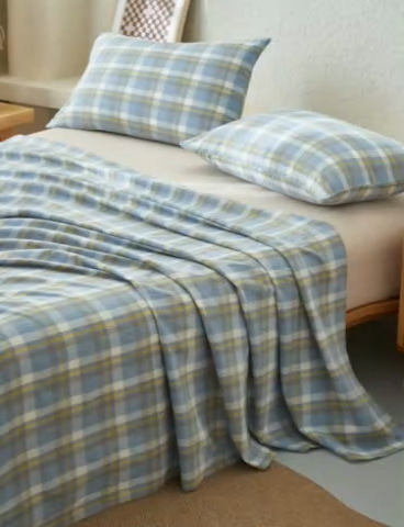 91家纺网 家纺一手货源 找家纺 早晨家纺 2025新款色织纯棉水洗棉床单 简兮-蓝