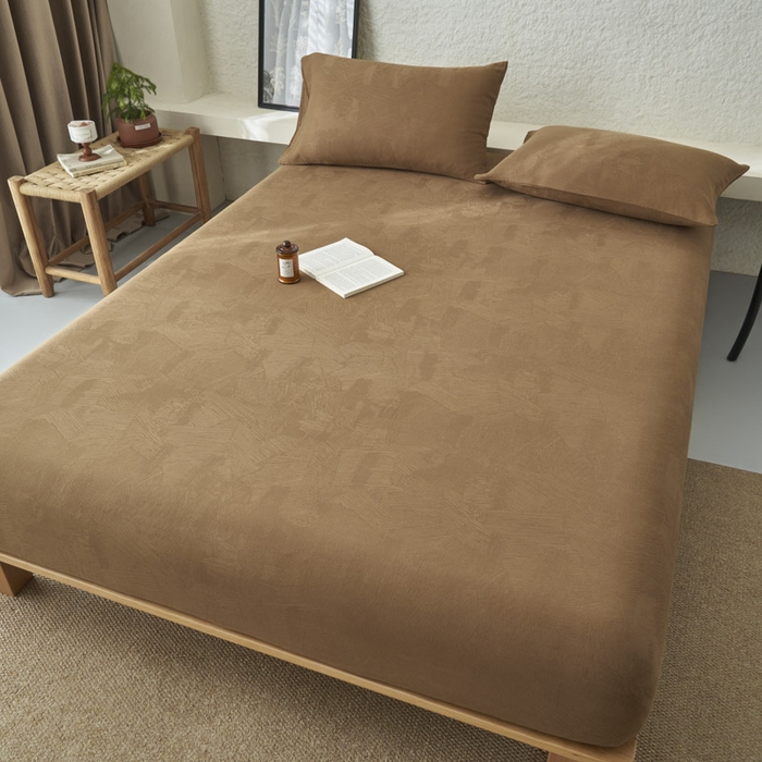 91家纺网 家纺一手货源 找家纺 早晨家纺 2025新款肌理纹纯棉提花床笠 肌理纹床笠-棕色