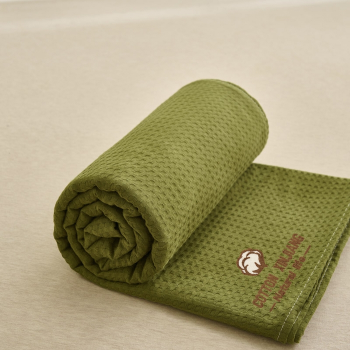 91家纺网 家纺一手货源 找家纺 早晨家纺 2025新款纯棉华夫格床单 纯棉华夫格床单-橄榄绿