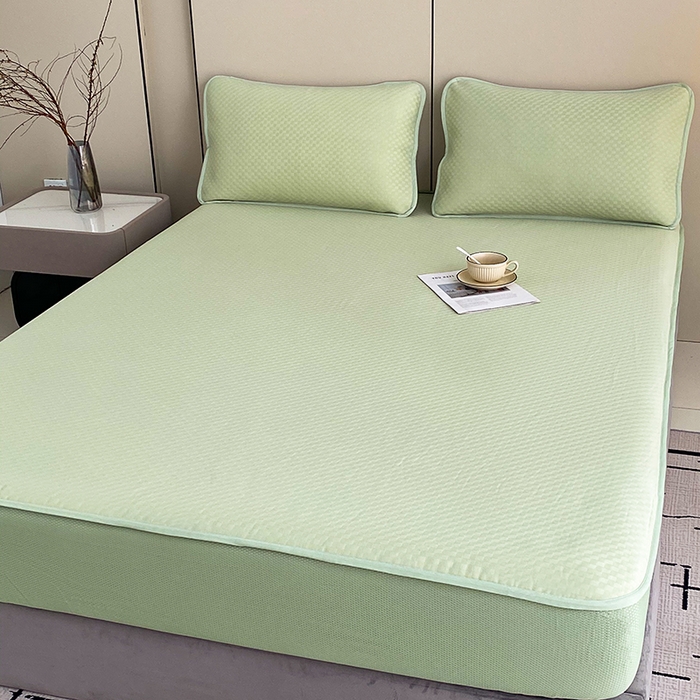 91家纺网 家纺一手货源 找家纺 凌云家纺 2025新款100%锦纶凉席床笠款可水洗冰丝席三明治软席 绿色