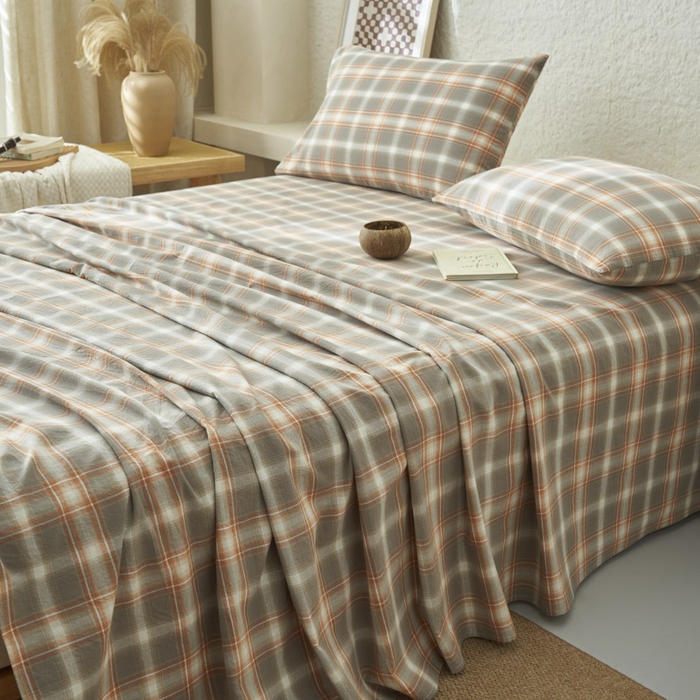 91家纺网 家纺一手货源 找家纺 早晨家纺 2025新款色织纯棉水洗棉床单 洛卡-灰