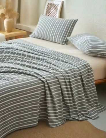 91家纺网 家纺一手货源 找家纺 早晨家纺 2025新款色织纯棉水洗棉床单 雅诗-灰