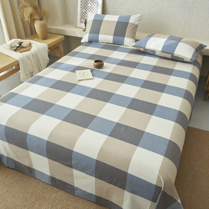 91家纺网 家纺一手货源 找家纺 早晨家纺 2025新款色织纯棉水洗棉床单 蓝大格