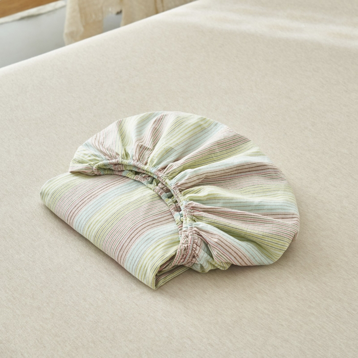 91家纺网 家纺一手货源 找家纺 早晨家纺 2025新款色织纯棉水洗棉床笠 克鲁奇-绿