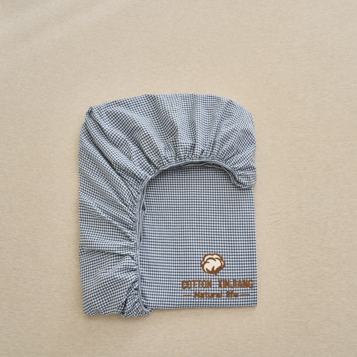 91家纺网 家纺一手货源 找家纺 早晨家纺 2025新款色织纯棉水洗棉毛巾绣床笠 星曜床笠-深蓝