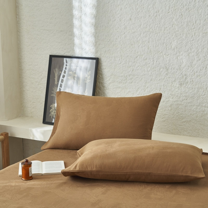 91家纺网 家纺一手货源 找家纺 早晨家纺 2025新款肌理纹纯棉提花床单 肌理纹床单-棕色