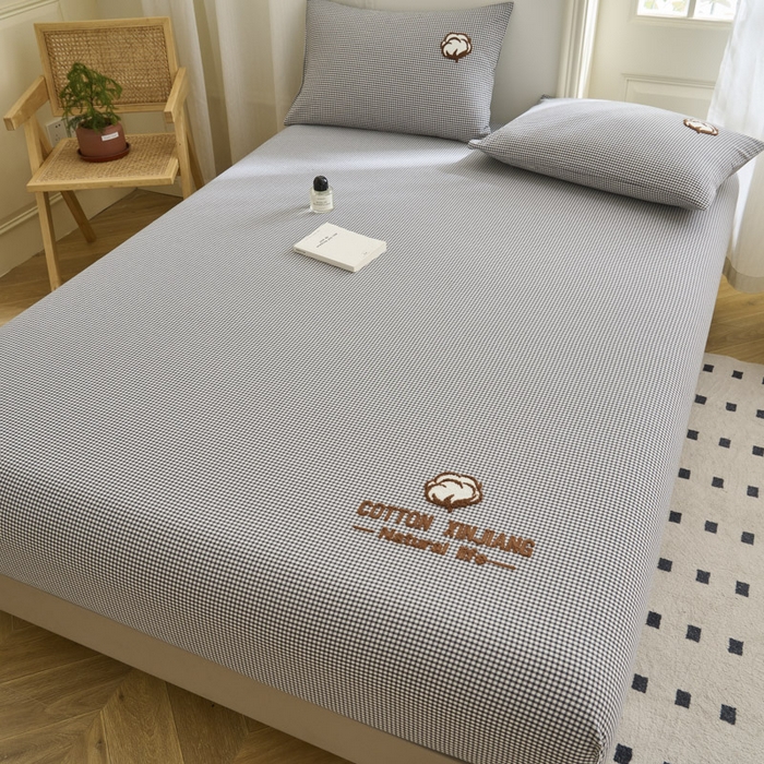 91家纺网 家纺一手货源 找家纺 早晨家纺 2025新款色织纯棉水洗棉毛巾绣床笠 星曜床笠-深灰