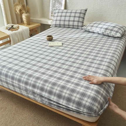 早晨家纺 2025新款色织纯棉水洗棉床笠 轩尼诗-灰