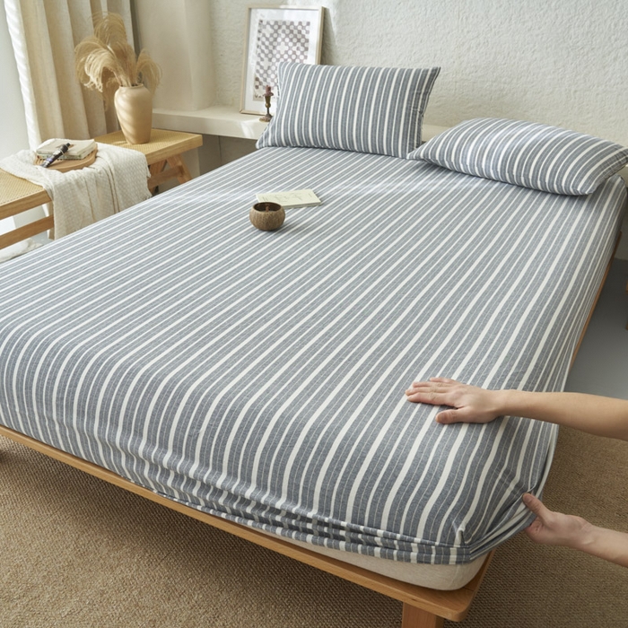 91家纺网 家纺一手货源 找家纺 早晨家纺 2025新款色织纯棉水洗棉床笠 雅诗-灰