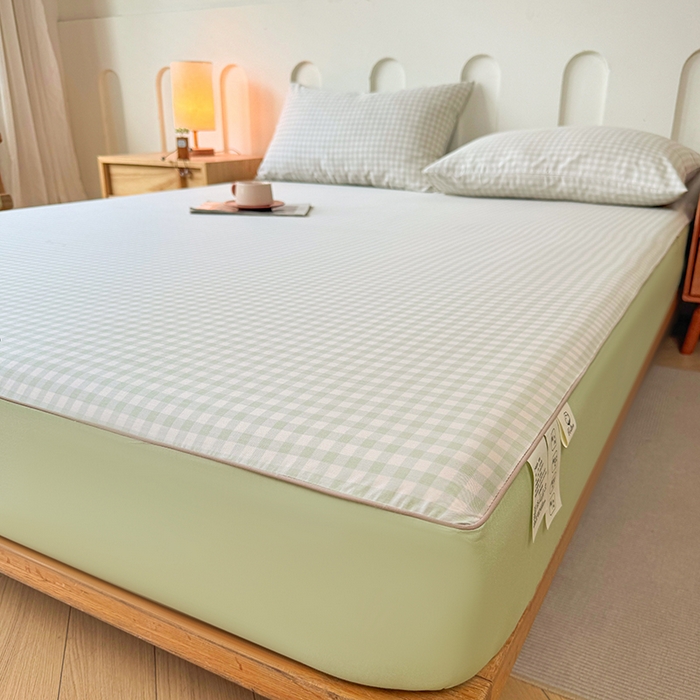 91家纺网 家纺一手货源 找家纺 笠裙家纺 2025新款进口凉感莱赛尔天丝床笠套三件套 美格绿