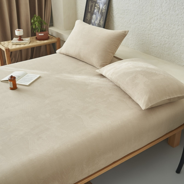 91家纺网 家纺一手货源 找家纺 早晨家纺 2025新款肌理纹纯棉提花床笠 肌理纹床笠-浅驼