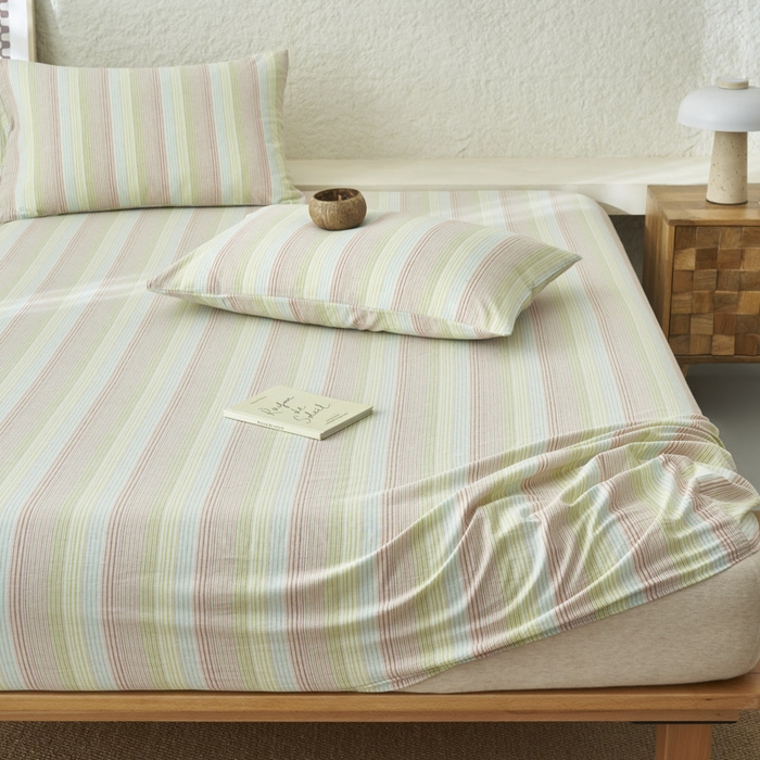 91家纺网 家纺一手货源 找家纺 早晨家纺 2025新款色织纯棉水洗棉床笠 克鲁奇-绿