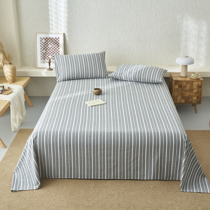 91家纺网 家纺一手货源 找家纺 早晨家纺 2025新款色织纯棉水洗棉床单 雅诗-灰