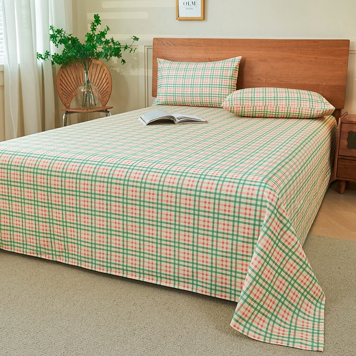 91家纺网 家纺一手货源 找家纺 义博家纺 2025新款纯棉老粗布床单 青年小格