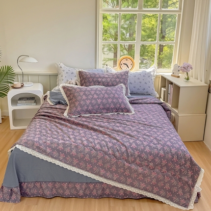 91家纺网 家纺一手货源 找家纺 奥虎家纺 2025新款纯棉花边小竹棉四件套 花开半夏