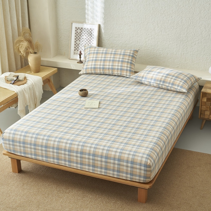 91家纺网 家纺一手货源 找家纺 早晨家纺 2025新款色织纯棉水洗棉床笠 云舒-咖