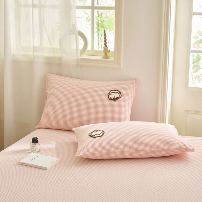 91家纺网 家纺一手货源 找家纺 早晨家纺 2025新款色织纯棉水洗棉毛巾绣床单 星曜床单-浅粉