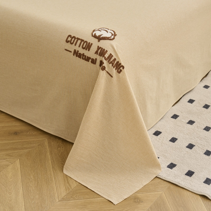 91家纺网 家纺一手货源 找家纺 早晨家纺 2025新款色织纯棉水洗棉毛巾绣床单 流年床单-姜黄