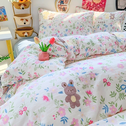 艾特你 2025新款印花水洗棉四件套 好伙伴小熊