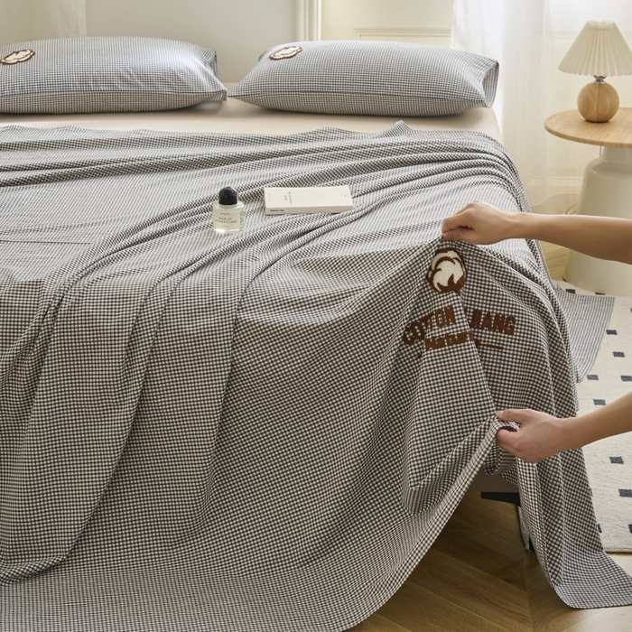 91家纺网 家纺一手货源 找家纺 早晨家纺 2025新款色织纯棉水洗棉毛巾绣床单 星曜床单-深灰