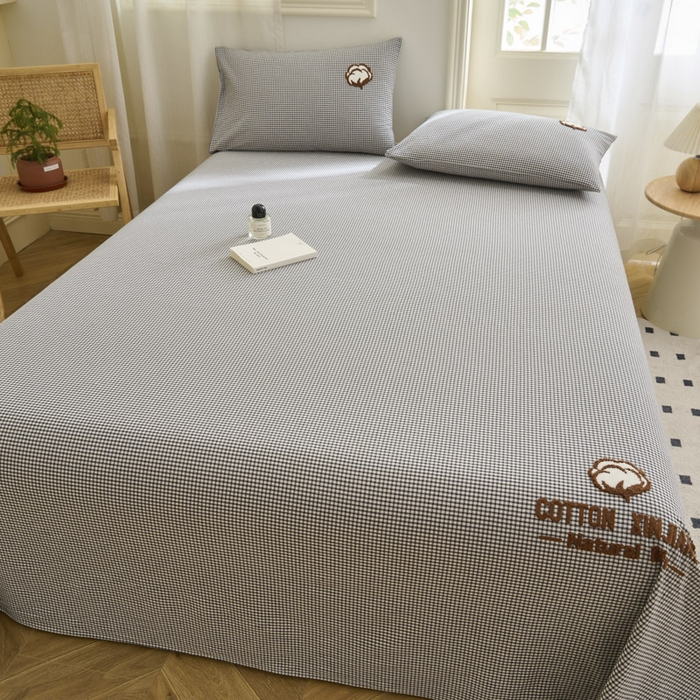 91家纺网 家纺一手货源 找家纺 早晨家纺 2025新款色织纯棉水洗棉毛巾绣床单 星曜床单-深灰