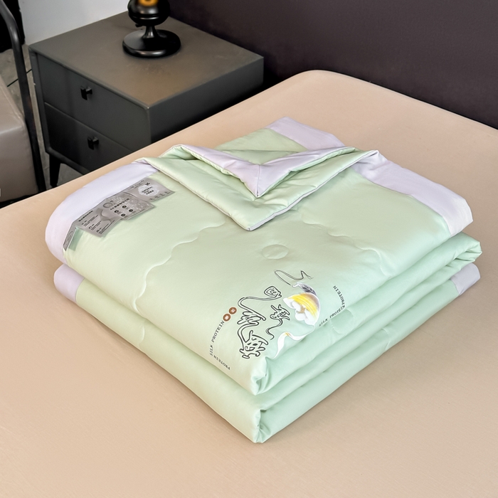 91家纺网 家纺一手货源 找家纺 芭芭棉家纺 2025新款桑蚕丝夏被夏凉被空调被 抹茶绿