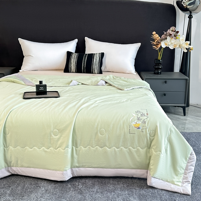 91家纺网 家纺一手货源 找家纺 芭芭棉家纺 2025新款桑蚕丝夏被夏凉被空调被 抹茶绿