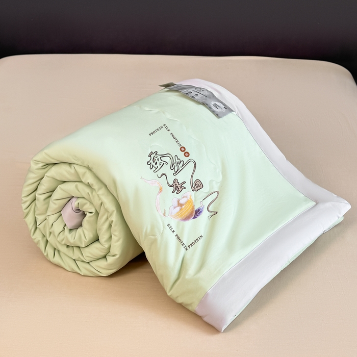 91家纺网 家纺一手货源 找家纺 芭芭棉家纺 2025新款桑蚕丝夏被夏凉被空调被 抹茶绿