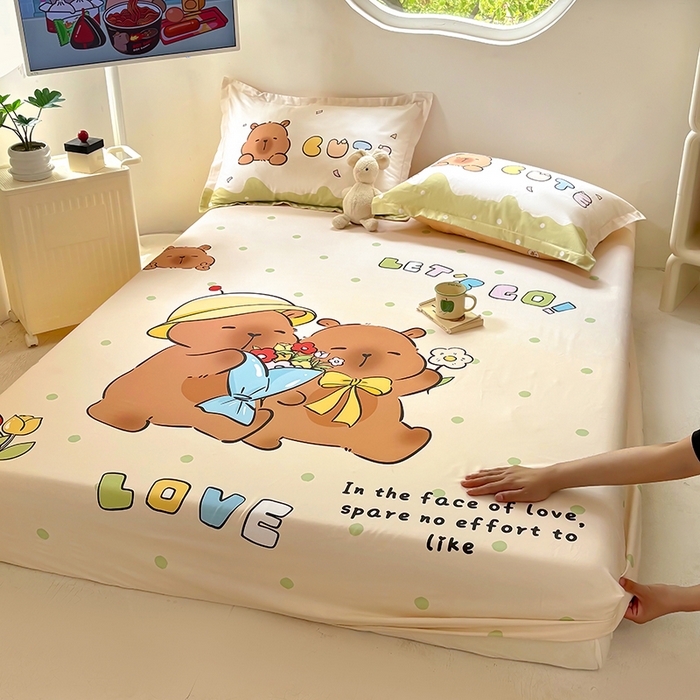 91家纺网 家纺一手货源 找家纺 （总）浩诚 2025新款卡皮巴拉原创IP全棉纯棉大版单床笠单枕套床笠枕套单件-有作品登记证书