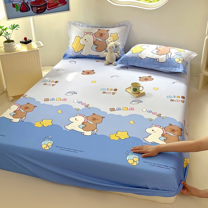 91家纺网 家纺一手货源 找家纺 （总）浩诚 2025新款卡皮巴拉原创IP全棉纯棉大版单床笠单枕套床笠枕套单件-有作品登记证书