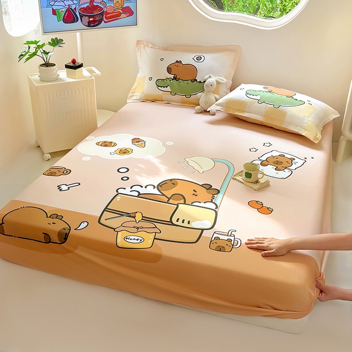 浩诚 2025新款卡皮巴拉原创IP全棉纯棉大版单床笠单枕套床笠枕套单件-有作品登记证书 向往的生活