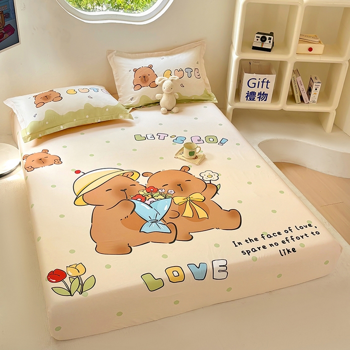 91家纺网 家纺一手货源 找家纺 浩诚 2025新款卡皮巴拉原创IP全棉纯棉大版单床笠单枕套床笠枕套单件-有作品登记证书 波点巴拉