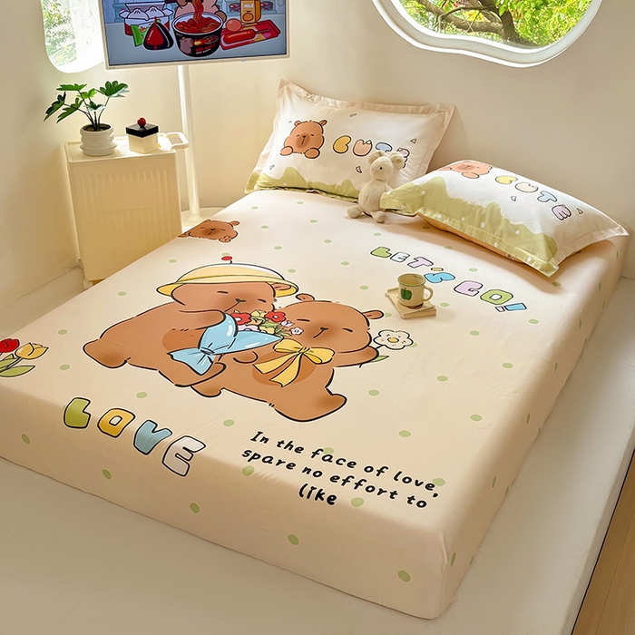 91家纺网 家纺一手货源 找家纺 浩诚 2025新款卡皮巴拉原创IP全棉纯棉大版单床笠单枕套床笠枕套单件-有作品登记证书 波点巴拉