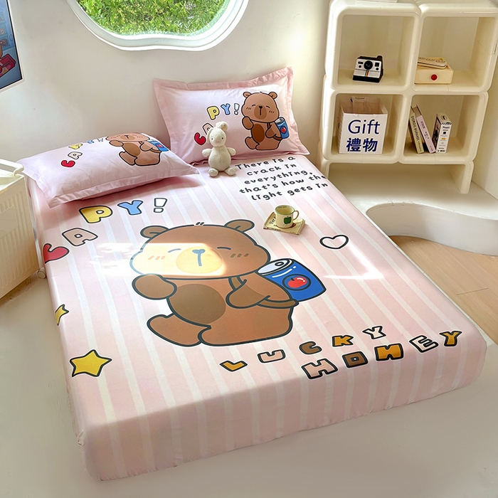 91家纺网 家纺一手货源 找家纺 浩诚 2025新款卡皮巴拉原创IP全棉纯棉大版单床笠单枕套床笠枕套单件-有作品登记证书 可乐巴拉