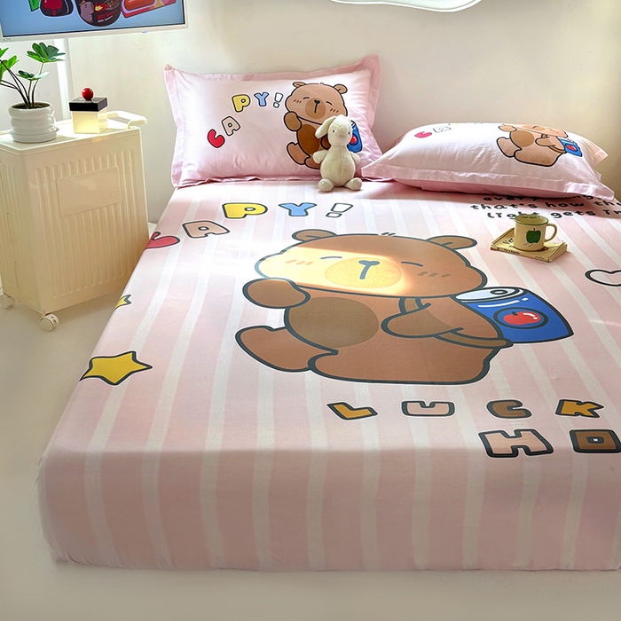 91家纺网 家纺一手货源 找家纺 浩诚 2025新款卡皮巴拉原创IP全棉纯棉大版单床笠单枕套床笠枕套单件-有作品登记证书 可乐巴拉