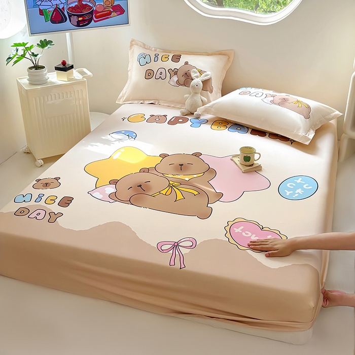 浩诚 2025新款卡皮巴拉原创IP全棉纯棉大版单床笠单枕套床笠枕套单件-有作品登记证书 睡梦巴拉