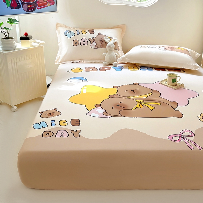 91家纺网 家纺一手货源 找家纺 浩诚 2025新款卡皮巴拉原创IP全棉纯棉大版单床笠单枕套床笠枕套单件-有作品登记证书 睡梦巴拉