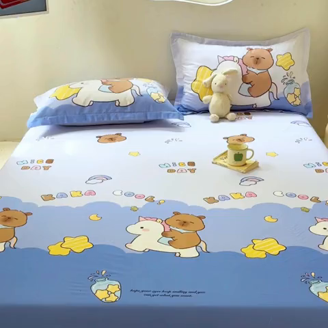 91家纺网 家纺一手货源 找家纺 浩诚 2025新款卡皮巴拉原创IP全棉纯棉大版单床笠单枕套床笠枕套单件-有作品登记证书 旋转巴拉