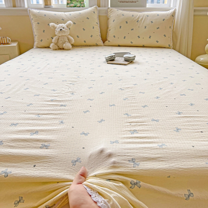 91家纺网 家纺一手货源 找家纺 水木坊 2025新款云感提花双层纱花边床单 蝴蝶飞