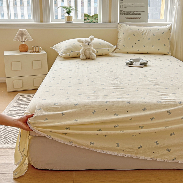 91家纺网 家纺一手货源 找家纺 水木坊 2025新款云感提花双层纱花边床单 蝴蝶飞