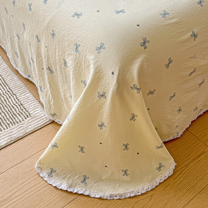 91家纺网 家纺一手货源 找家纺 水木坊 2025新款云感提花双层纱花边床单 蝴蝶飞