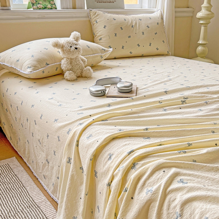 91家纺网 家纺一手货源 找家纺 水木坊 2025新款云感提花双层纱花边床单 蝴蝶飞