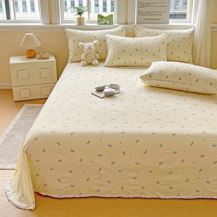 91家纺网 家纺一手货源 找家纺 水木坊 2025新款云感提花双层纱花边床单 蝴蝶飞