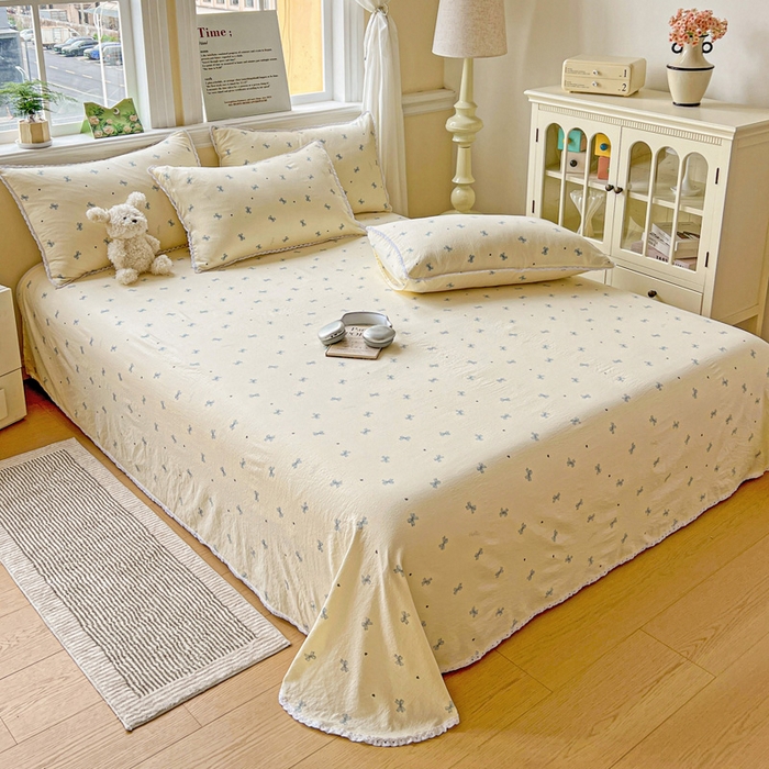 91家纺网 家纺一手货源 找家纺 水木坊 2025新款云感提花双层纱花边床单 蝴蝶飞