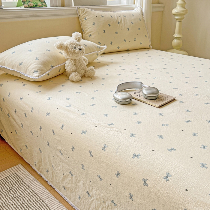 91家纺网 家纺一手货源 找家纺 水木坊 2025新款云感提花双层纱花边床单 蝴蝶飞