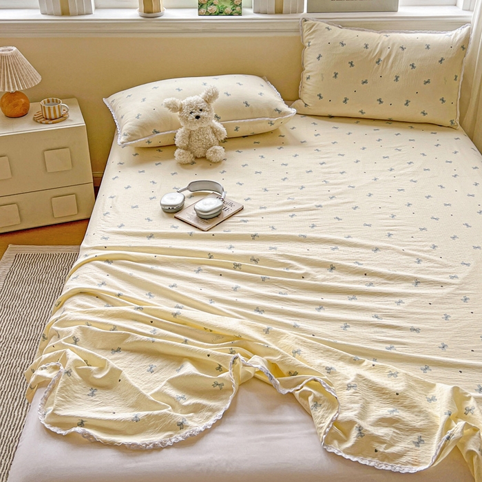 91家纺网 家纺一手货源 找家纺 水木坊 2025新款云感提花双层纱花边床单 蝴蝶飞