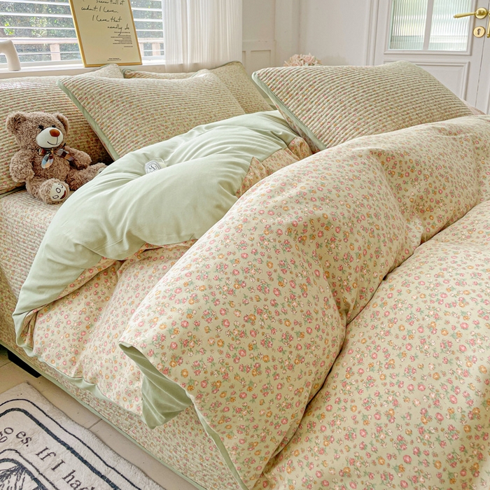 91家纺网 家纺一手货源 找家纺 （总）金丝兔 2025新款ins小清新柔软亲肤水洗棉夹棉床盖四件套 直播爆款