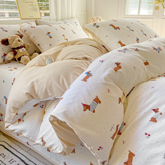 91家纺网 家纺一手货源 找家纺 （总）金丝兔 2025新款ins小清新柔软亲肤水洗棉夹棉床盖四件套 直播爆款