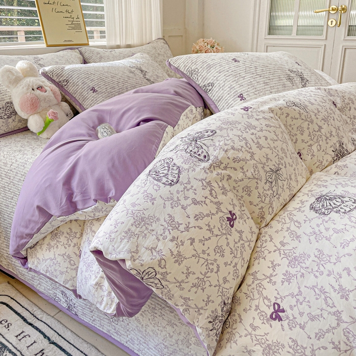 91家纺网 家纺一手货源 找家纺 （总）金丝兔 2025新款ins小清新柔软亲肤水洗棉夹棉床盖四件套 直播爆款