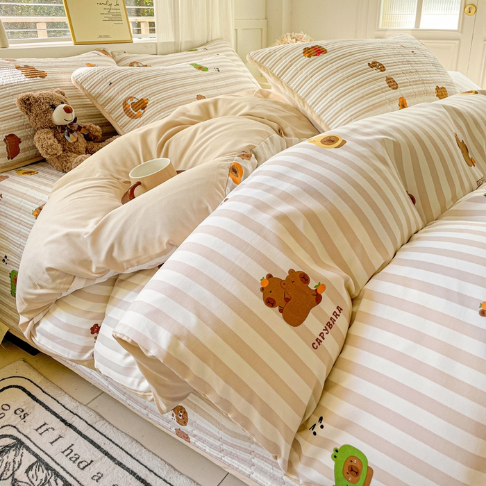 91家纺网 家纺一手货源 找家纺 （总）金丝兔 2025新款ins小清新柔软亲肤水洗棉夹棉床盖四件套 直播爆款